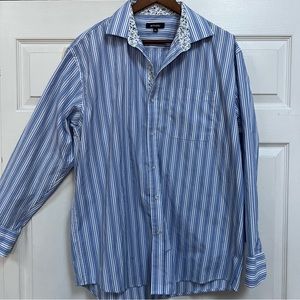 Bogari Men’s Dress Shirt Size XL Blue & White Straps